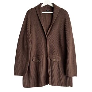 Talbots  Brown Ribbed Shawl Collar Button Front Cardigan Sweater, wns XL petite